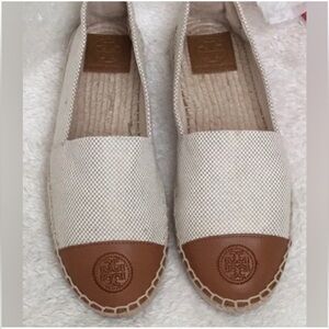 Tory Burch leather Color Block Flat Espadrille Double T Logo & Canvas  Jacquard